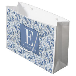 Blaues französisches Land-Toile-Monogramm-Muster Große Geschenktüte