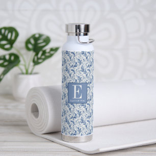 Blaues französisches Land-Toile-Monogramm-Muster Trinkflasche