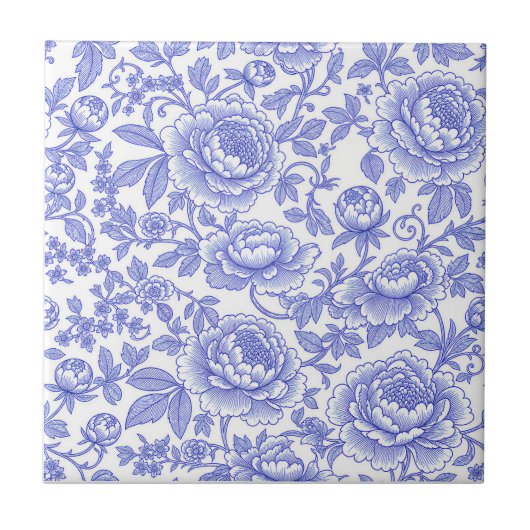 Blaues französisches Toile-Blumenmuster Fliese (Vorderseite)