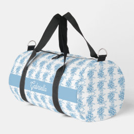 Blaues französisches Toile-Blumenmuster Name Duffle Bag