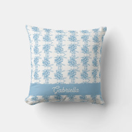 Blaues französisches Toile-Blumenmuster Name Kissen