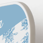 Blaues französisches Toile-Blumenmuster Name Pickleball Schläger (Linke Seite)