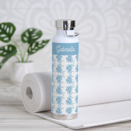 Blaues französisches Toile-Blumenmuster Name Trinkflasche