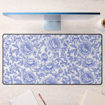 Blaues französisches Toile-Blumenmuster