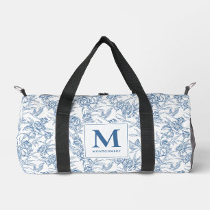 Blaues französisches Toile de Jouy Blumenmuster Mo Duffle Bag