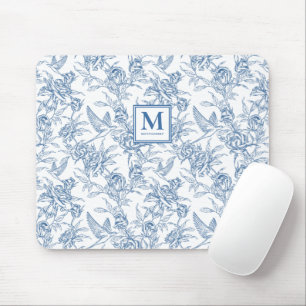 Blaues französisches Toile de Jouy Monogramm Name Mousepad