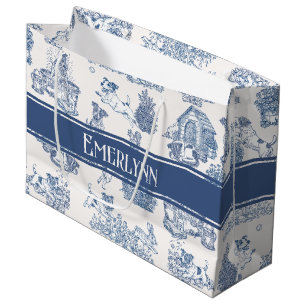 Blaues Französisches Toile-Hund-Monogramm Große Geschenktüte