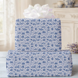 Blaues französisches Toile-Landmuster mit Rosen Zw Geschenkpapier