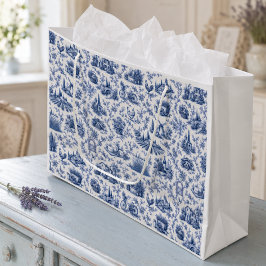 Blaues französisches Toile-Landmuster mit Rosen Zw Große Geschenktüte