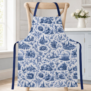 Blaues französisches Toile-Landmuster mit Rosen Zw Schürze
