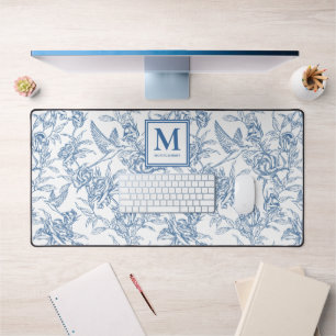Blaues französisches Toile-Monogramm Name Schreibtischunterlage
