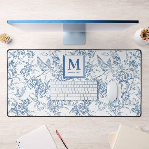 Blaues französisches Toile-Monogramm Name Schreibtischunterlage