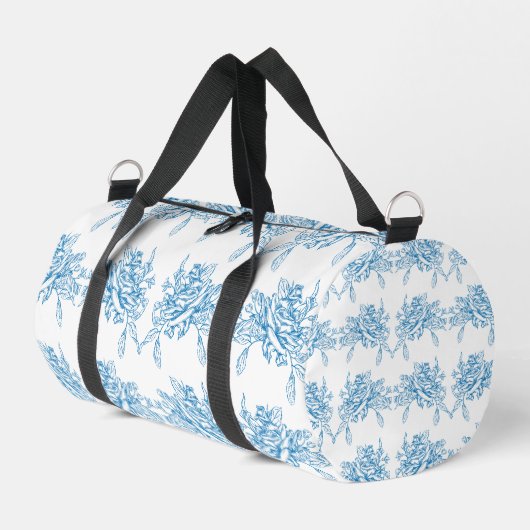 Blaues französisches Toile-Muster Duffle Bag (Linke Seite)