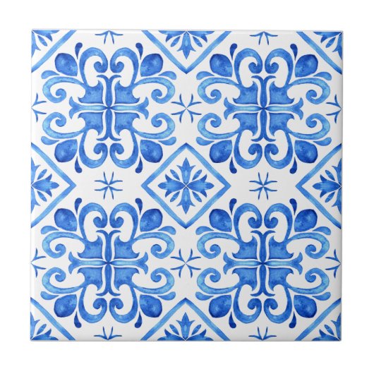 Blaues französisches Toile-Muster Fliese (Vorderseite)