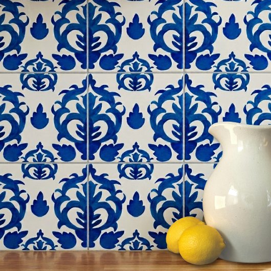 Blaues französisches Toile-Muster  Fliese
