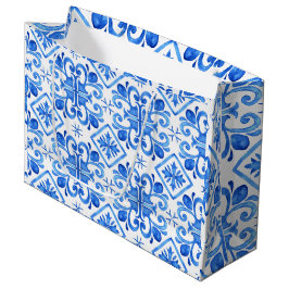 Blaues französisches Toile-Muster Große Geschenktüte