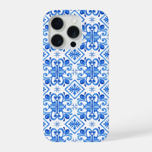 Blaues französisches Toile-Muster iPhone Hülle (Rückseite)