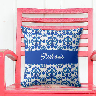 Blaues französisches Toile-Muster Kissen