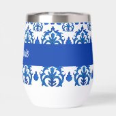 Blaues französisches Toile-Muster Monogramm Name (Rückseite)