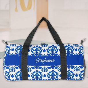 Blaues französisches Toile-Muster Monogramm Name Duffle Bag