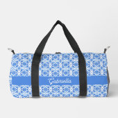 Blaues französisches Toile-Muster Name Duffle Bag (Vorderseite)