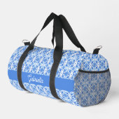 Blaues französisches Toile-Muster Name Duffle Bag (Rechte Ecke)