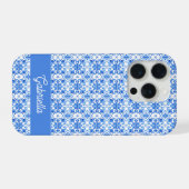 Blaues französisches Toile-Muster Name iPhone Hülle (Rückseite (Horizontal))