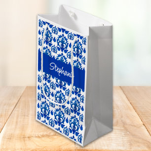Blaues französisches Toile-Muster Name Kleine Geschenktüte