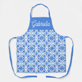 Blaues französisches Toile-Muster Name Schürze (Vorderseite)