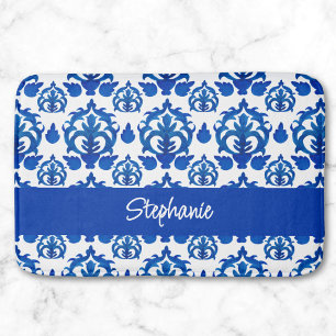 Blaues französisches Toile-Muster Namens-Monogramm Badematte