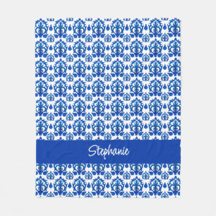 Blaues französisches Toile-Muster Namens-Monogramm Fleecedecke