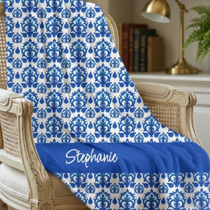 Blaues französisches Toile-Muster Namens-Monogramm Fleecedecke