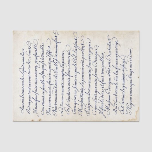 Blaues Französisches Vintages Script-Parchment Seidenpapier (Vorderseite)