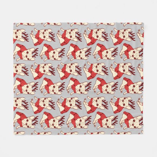 Blaues Frenchie in der Weihnachtsstrickjacke Fleecedecke (Vorderseite (Horizontal))