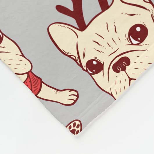 Blaues Frenchie in der Weihnachtsstrickjacke Fleecedecke (Ecke)