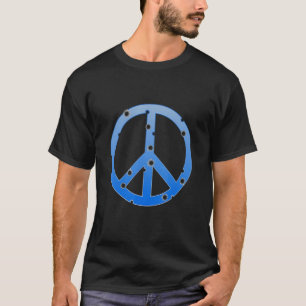 Blaues Friedenszeichen mit Bullet Holzes Rettete d T-Shirt