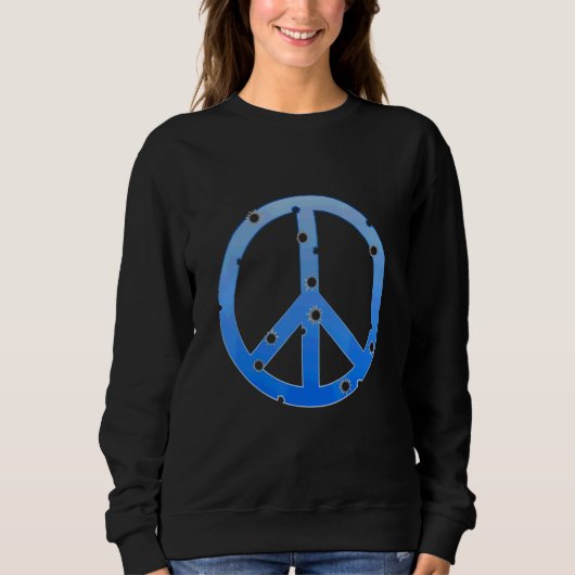 Blaues Friedenszeichen mit Einschusslöchern Rette Sweatshirt (Vorderseite)