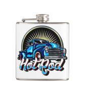 Blaues Frisierte Auto Klassischer Muskelkater Flachmann (Vorderseite)