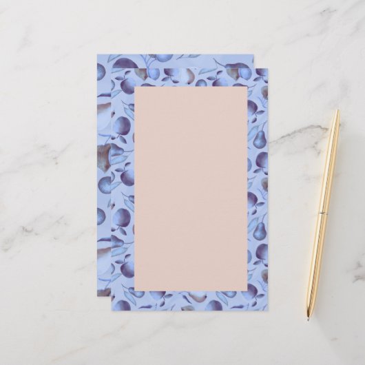 Blaues Fruchtmuster Briefpapier (Vorderseite/Rückseite Beispiel)