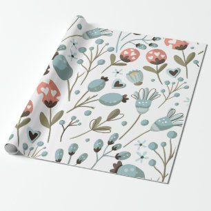 Blaues Frühlingsmuster Hochzeit Geschenkpapier