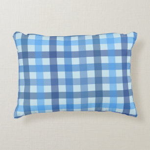 Blaues Fünf-Farben-Gingham-Muster-Akzentschminkkis Dekokissen