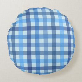 Blaues Fünf-Farben-Gingham-Muster Rundkissen  Rundes Kissen