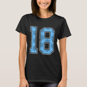 Blaues Fußballmuster Nummer 18 Trikot Spieler Unif T-Shirt