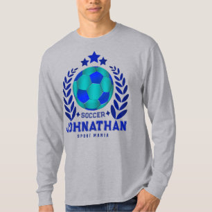 Blaues Fußballspieler-Name-Wappen T-Shirt