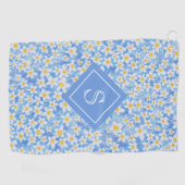 Blaues Gänseblümchen-Blumenmuster-Monogramm Golfhandtuch (Horizontal)