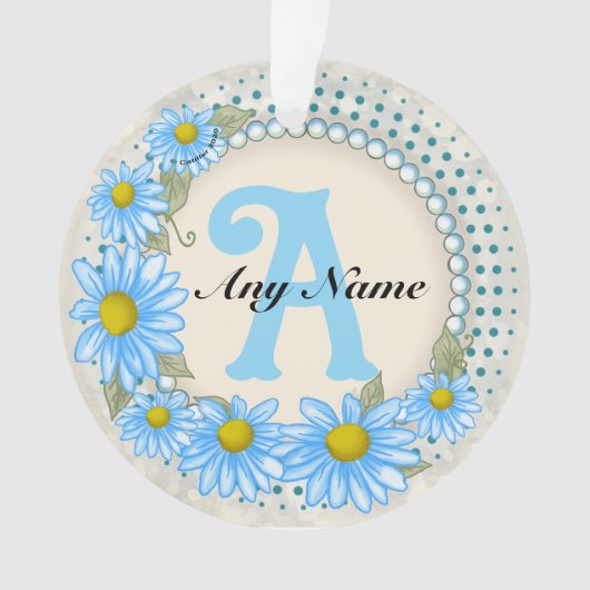 Blaues Gänseblümchen-Monogramm Ornament (Vorderseite)