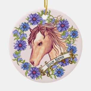 Blaues Gänseblümchen-Pferd-Ornament Keramik Ornament
