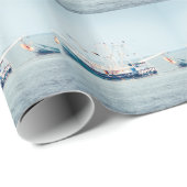 Blaues Garnele-Boot auf dem Ozean Geschenkpapier (Rolleneckpunkt)