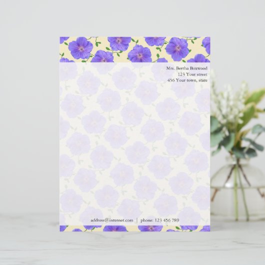 Blaues Garten-Blumen-mit Briefkopf (Stehend Vorderseite)