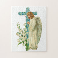 Blaues geblühtes christliches Kreuz